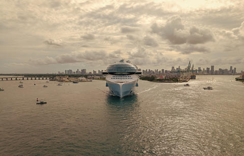 Cruise ship vacation. Aerial view cruise ship on summer vacation tour. Cruise ship vacation and