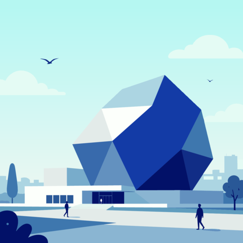 Modern Geometric Museum Building Illustration