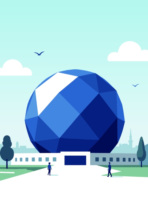 Modern Geometric Spherical Building Illustration