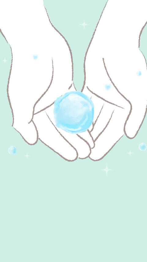 A sphere of water floating in the palm of my hand and sparkling light