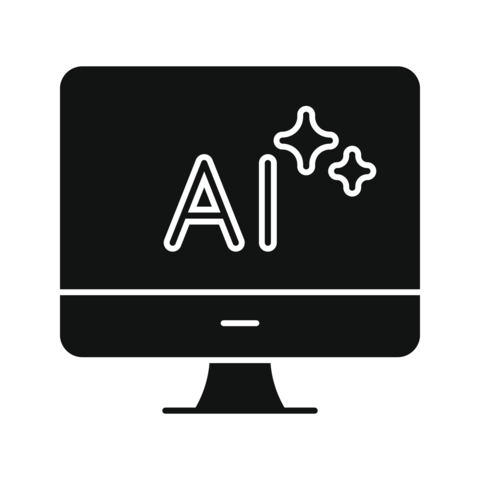 Ai Computer Screen Solid Icon. Artificial Intelligence, Machine Learning, And