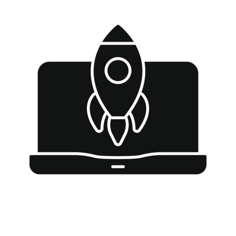 Rocket Launching From Laptop Solid Icon. Startup Innovation, Technology
