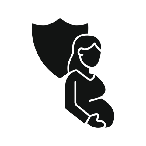 Pregnant Woman With Shield Solid Icon. Maternity Protection, Prenatal Care, And