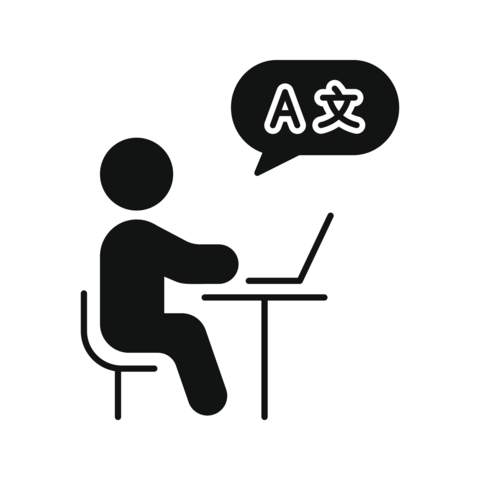 Person Using Laptop For Language Translation Solid Icon. Online Language