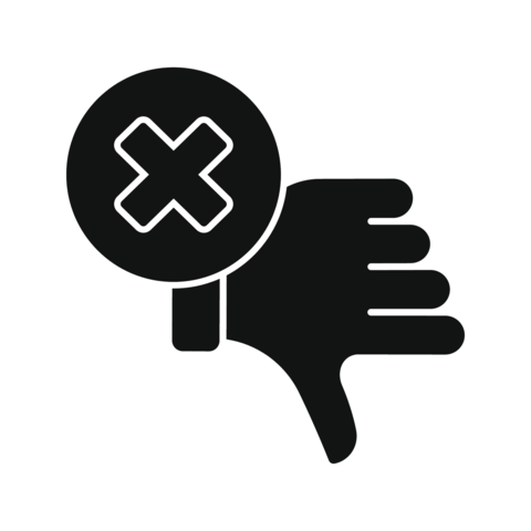 Thumbs Down With Cross Solid Icon. Negative Feedback, Disapproval, And Rejection
