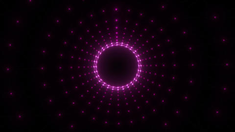 Pulsating magenta dots radiate around circular center, forming a glowing tunnel