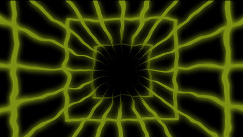 Glowing yellow grid tunnel with smooth flowing motion. Futuristic abstract