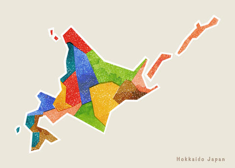 Simple hand drawn watercolor Hokkaido map (vector)