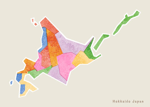 Simple hand drawn watercolor Hokkaido map (vector)