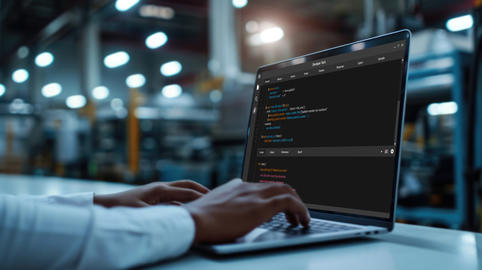 Software development programming on computer screen for brisk application