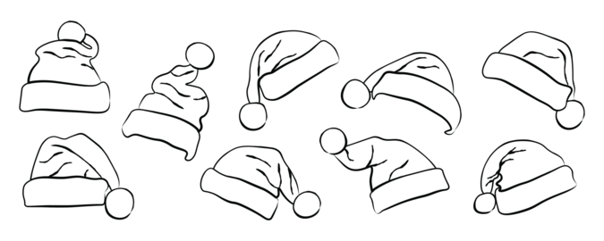 Christmas Santa hat line art for festive design and winter holiday project with cute outline and joy