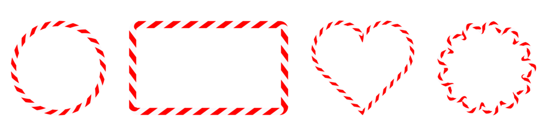 Collection red and white candy cane striped geometric outlines, including circle, rounded rectangle,