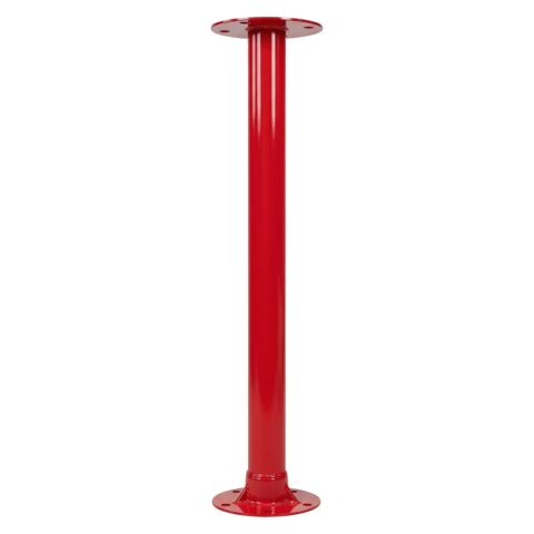 Red metal support pole with circular flanges for playground equipment or gym structure