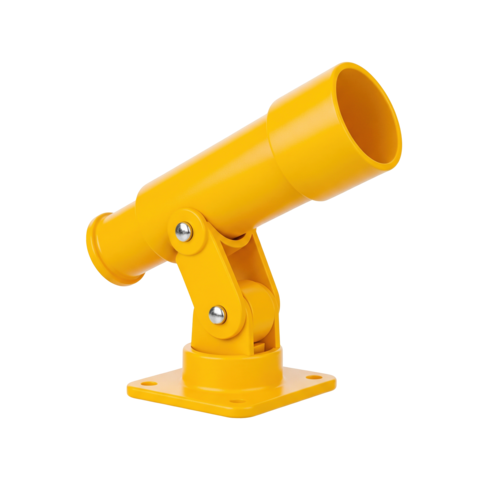 Bright yellow plastic toy telescope mounted on swivel base for children playground