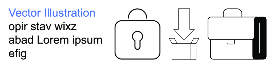 Padlock, Download Arrow, and Briefcase Symbols Data Security and File Management