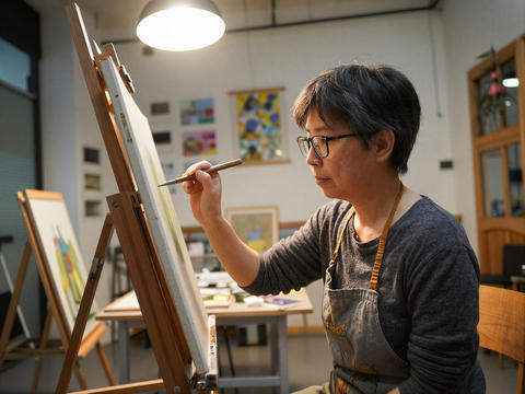 Woman Painting on an Easel in an Art Studio