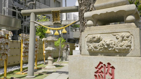 Japanese Shinto Shrine Entrance Torii Gate and Stone