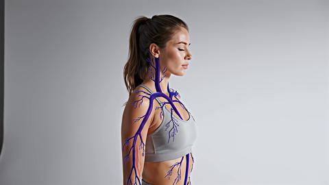 woman standing as circulation restores medium three-quarter view, flow resuming through previously