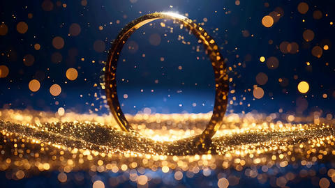 Gold Ring on Glittering Bokeh Background