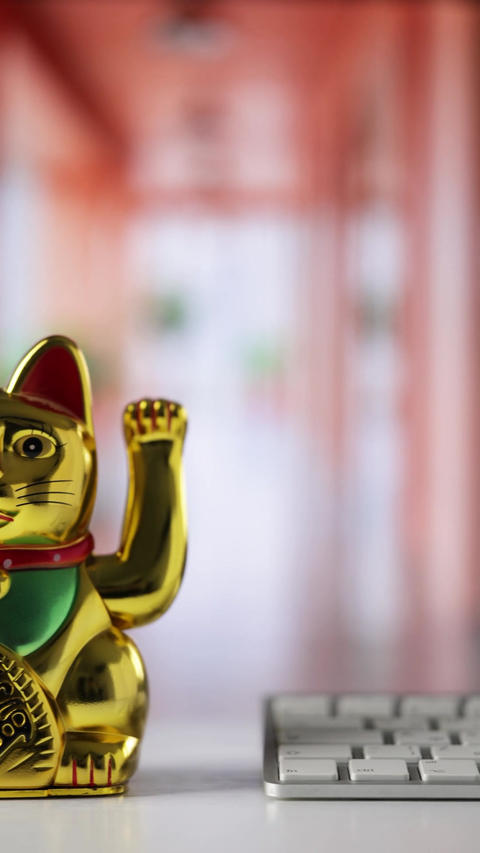 Maneki Neko In Office, Business Luck And Financial Success Concept