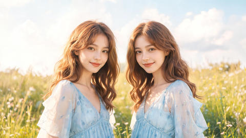 Gemini zodiac sign personified by identical twin women in soft and dreamy portrait