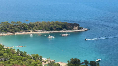 Vacation on Summer Footage. Yacht at Sea, Motorboat Yacht. Sailing at Sea