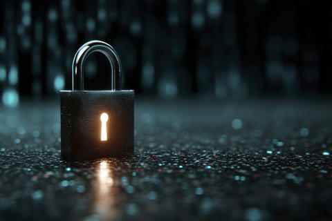 Cybersecurity padlock glowing keyhole dark background concept of data protection