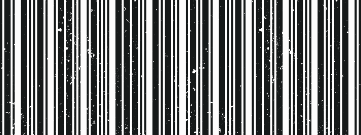 Black and white barcode seamless pattern with grunge wear. Distressed vertical lines