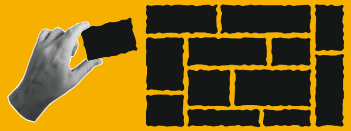 Organic doodle labels. Wavy organic rectangles with jittered outline. Halftone collage