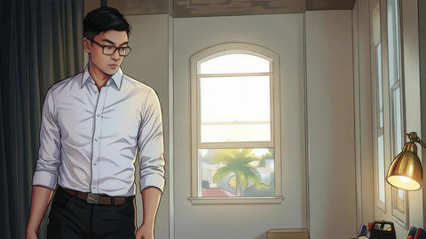 Professional man in a white shirt and glasses standing in a bright modern office interior