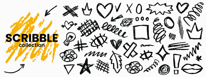 Messy doodle line collection drawn with pen and pencil. Irregular curves zigzag strokes