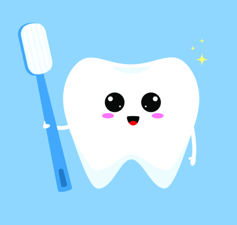 Adorable kawaii tooth character brushing with toothbrush. Vector