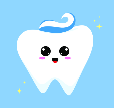 Adorable kawaii tooth character with toothpaste. Vector illustration for children dental care, oral