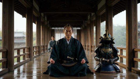 Samurai Meditation in Traditional Japanese Architecture Setting