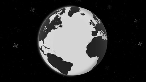 Black white earth planet with satellites in space, abstract global communication concept