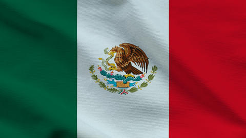 Mexico flag on wavy fabric, top view. Realistic green, white, and red textile featuring the national