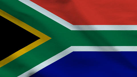 South Africa flag on wavy fabric, top view. Realistic textile texture with the iconic multi-colored