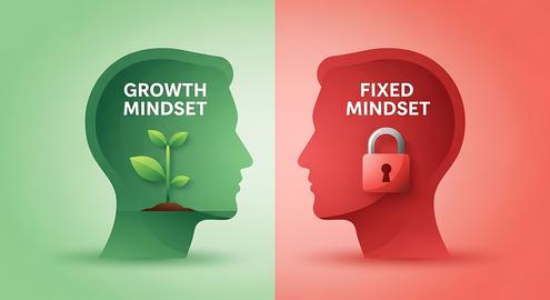 Illustration representing growth and fixed mindsets, useful for business, education, or motivational
