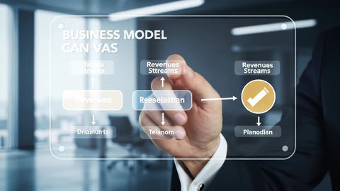 Business Model s on transparent display with hand interaction