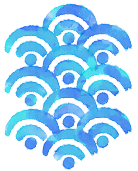 Japanese-style wave illustration background in brush and watercolor style