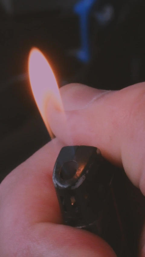 Getting and lighting a lighter, mans hand, close up