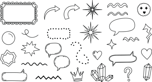 Set of hand drawn speech bubbles frames stars hearts and decorative doodle elements