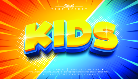 Kids Editable Text Effect Design Vector Graphic Style with 3d Yellow and Blue Typography Lettering