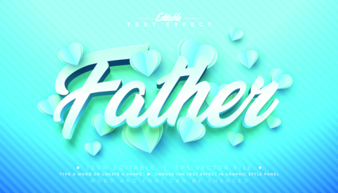 Father's Day Text Effect Design Editable Vector Graphic Style with Flying Paper Hearth and 3d