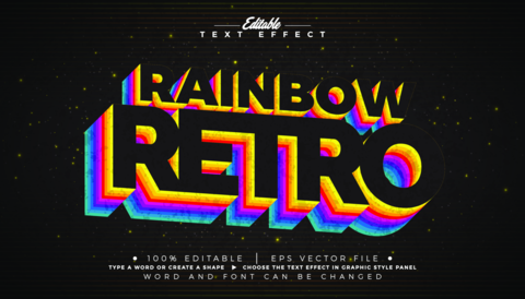 Rainbow Retro Editable Text Effect Graphic Style with Colorful Vintage Typography Lettering on Dark