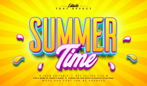 Summer Time Editable Text Effect Design Vector Graphic Style with Beach Elements and 3d Typography
