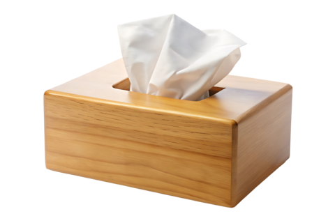 A wooden box with a white tissue inside The box is made of wood and has a simple design