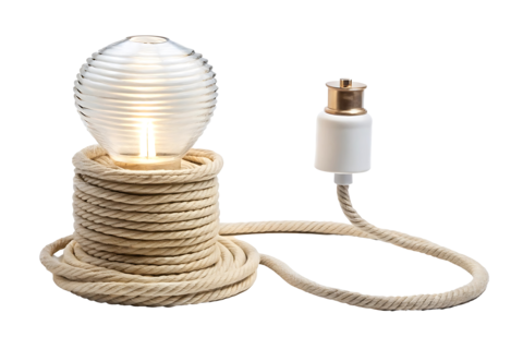 A small table lamp with the cord coiled, isolated on a transparent background