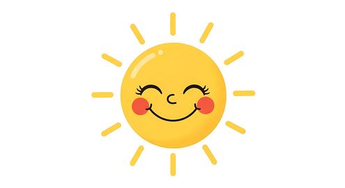 Bright, cheerful cartoon sun with a smiling face and rays, evoking warmth and happiness for summer