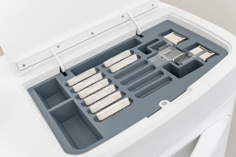 Close-up of a laser beauty machine cartridge tray